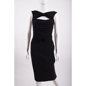 Chiara Boni Womens Dress Audrine Keyhole Dress Gown Ruched Sz 44 US 8 Black NWT
